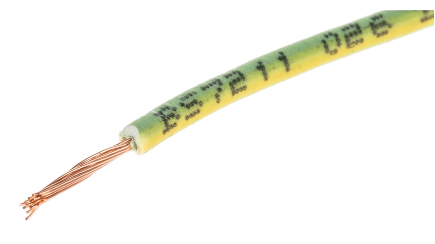 RS PRO Green/Yellow 0.75mm² Hook Up Wire, 18 AWG, 24/0.2 mm, 100m, Zero Halogen Insulation