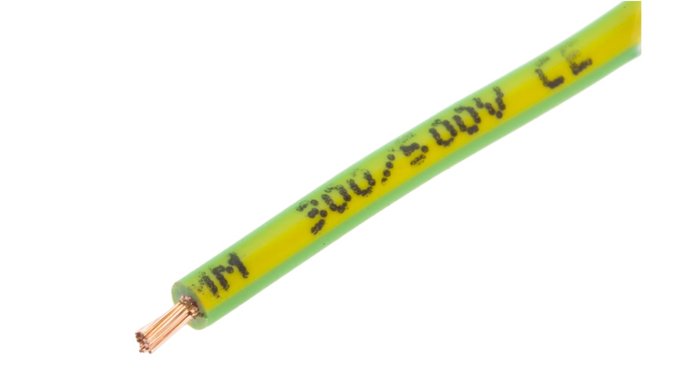 RS PRO Green/Yellow 1 mm² Hook Up Wire, 17 AWG, 32/0.2 mm, 100m, Zero Halogen Insulation