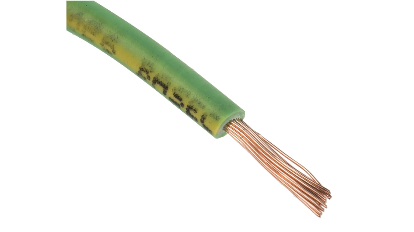 RS PRO Green/Yellow 1.5 mm² Hook Up Wire, 15 AWG, 30/0.25 mm, 100m, Zero Halogen Insulation