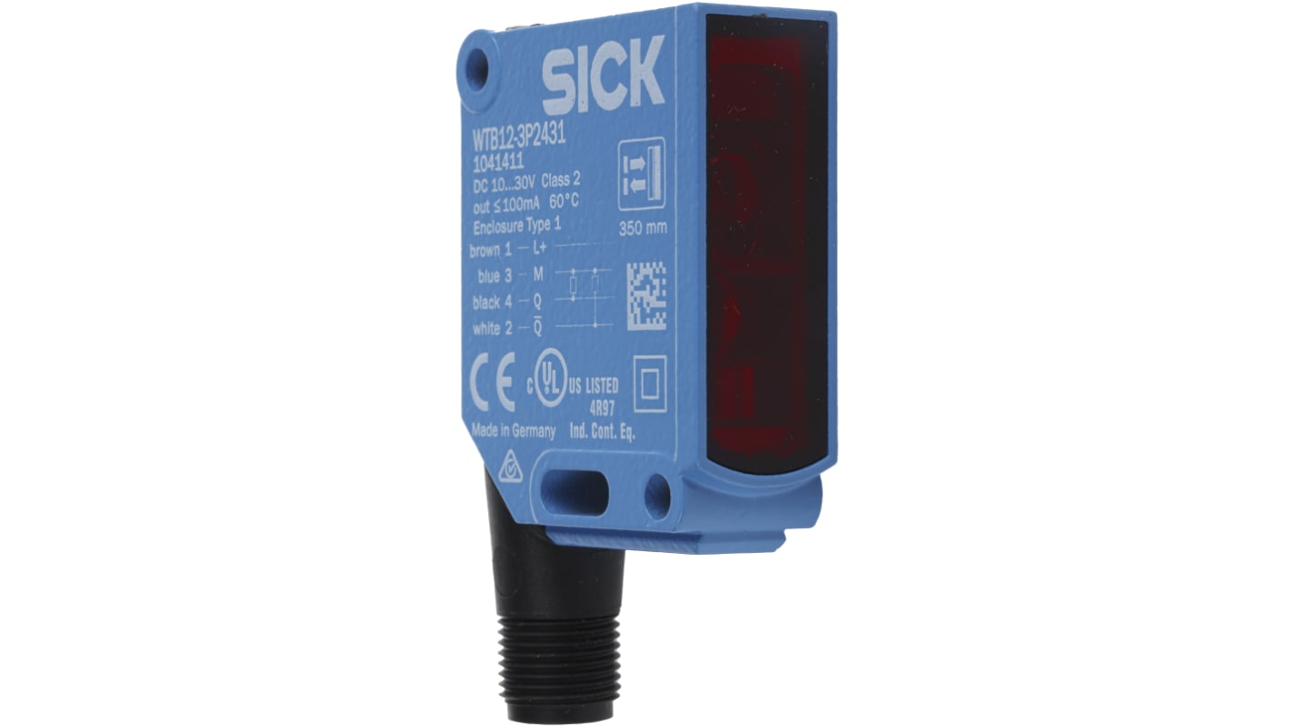 Rs-Online Sensore fotoelettrico Rettangolare SICK a soppressione di sfondo rilevamento 20 mm → 350 mm uscita PNP