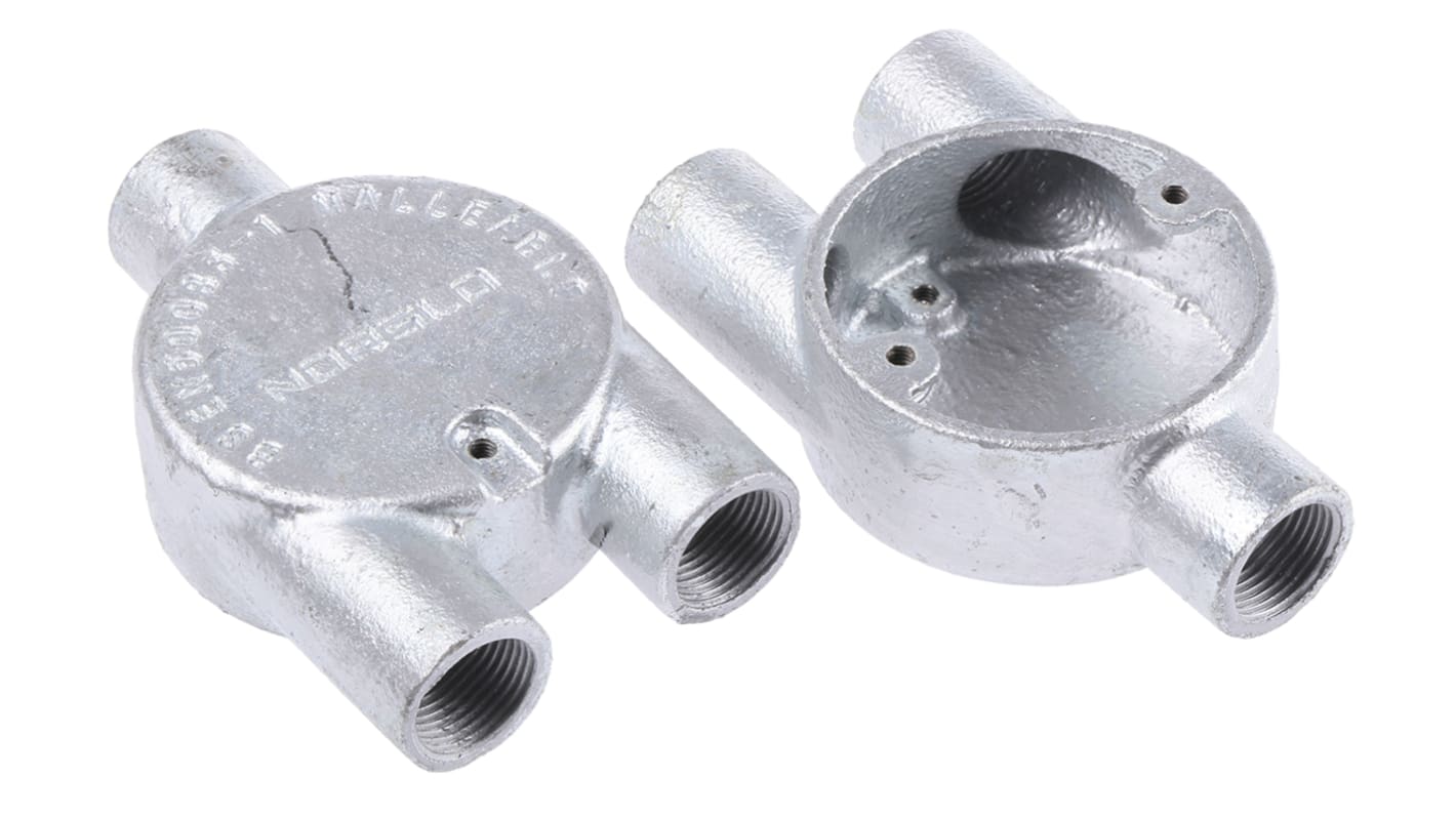 RS PRO Y Box, Conduit Fitting, 20mm Nominal Size, M4, Steel, Silver