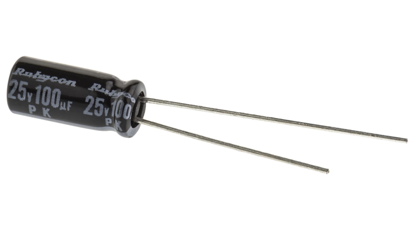 25PK100MEFC5X11 | ルビコン 100μF,25V dc コンデンサ, ラジアル 25PK100MEFC5X11 | ルビコン 100μF,25V dc コンデンサ, ラジアル