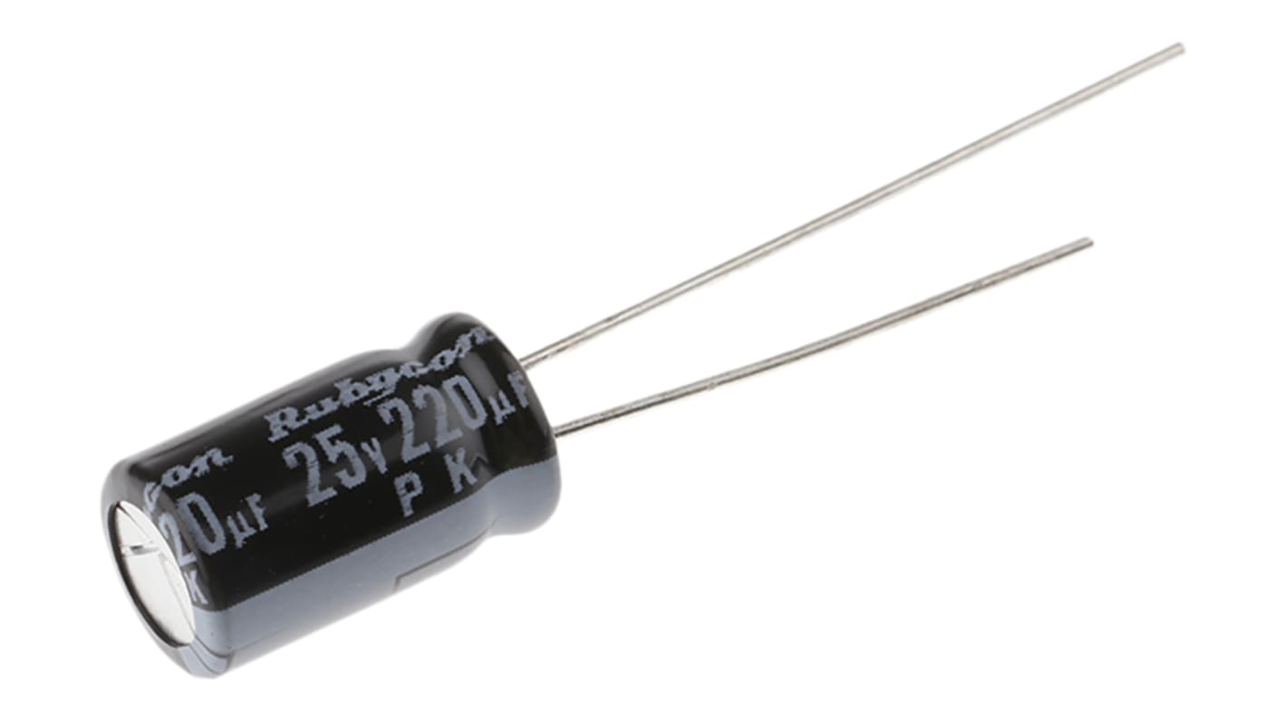 Rubycon PK, THT Aluminium-Elektrolyt Kondensator 220μF ±20% / 25V dc, Ø 6.3mm x 11mm, +85°C