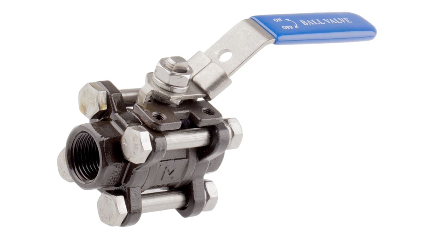 RS PRO Carbon Steel Full Bore, 2 Way, Ball Valve, Threaded, BSPP 1/2in