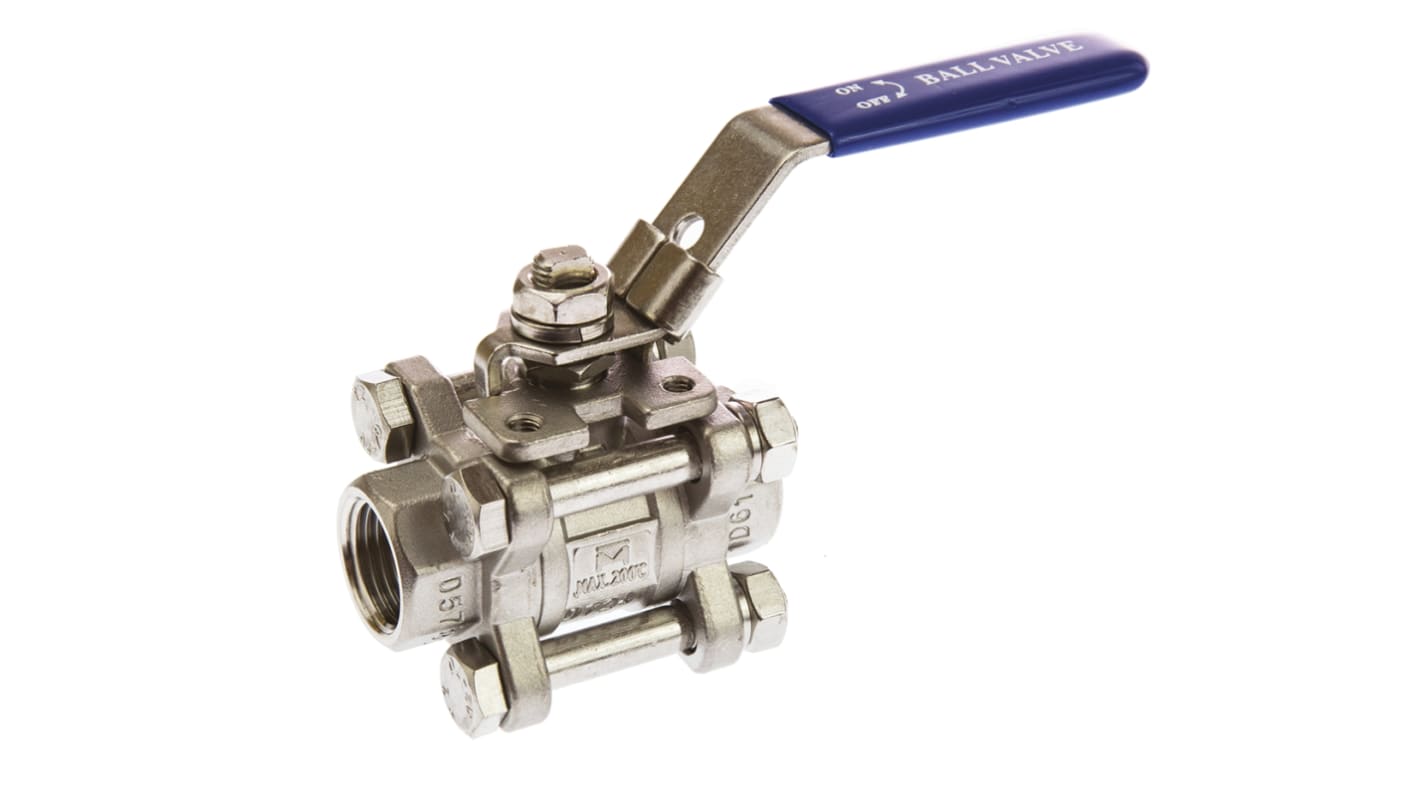 RS PRO Stainless Steel Full Bore, 2 Way, Ball Valve, Threaded, BSPP 1/2in