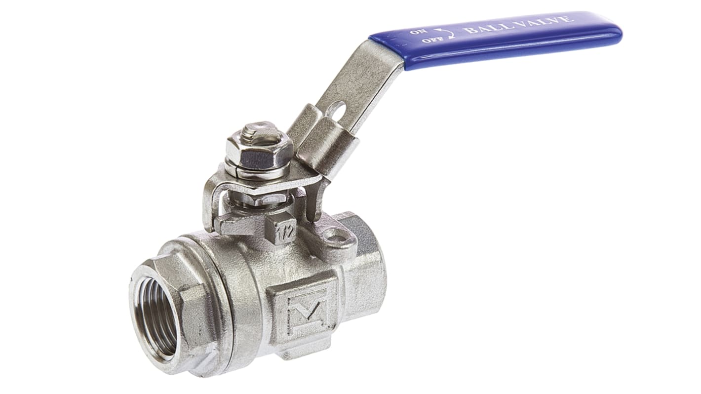 RS PRO Stainless Steel Full Bore 2 Way Ball Valve Threaded BSPP 1 2in RS