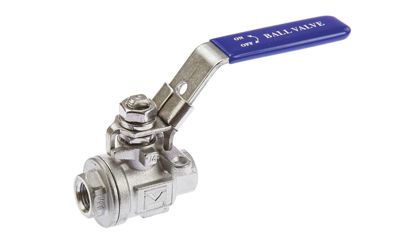 RS PRO Stainless Steel Full Bore, 2 Way, Ball Valve, Threaded, BSPP 1/4in