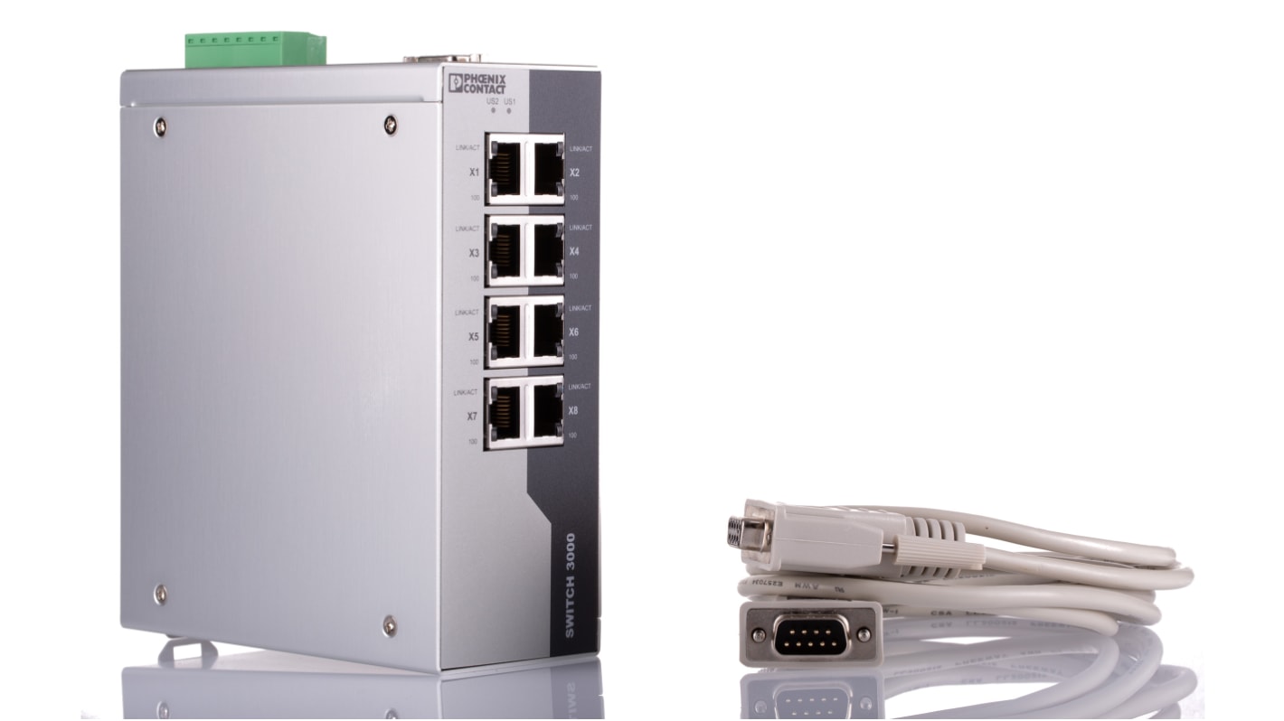 Phoenix Contact 管理型以太网交换机, 8个RJ45口, FL SWITCH 3008系列