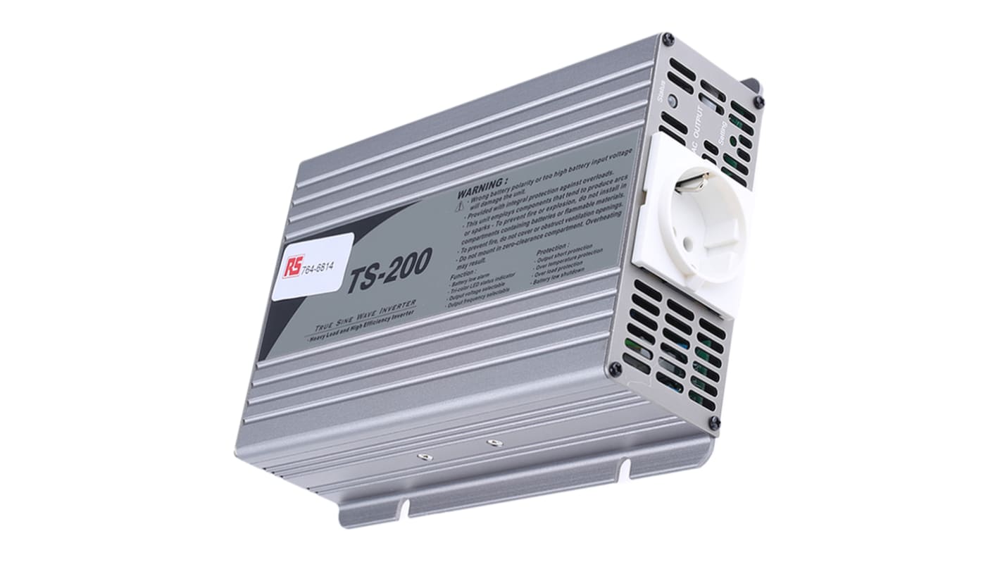 MEAN WELL Pure Sine Wave 200W Power Inverter, 10.5 → 15V dc Input, 230V ac Output