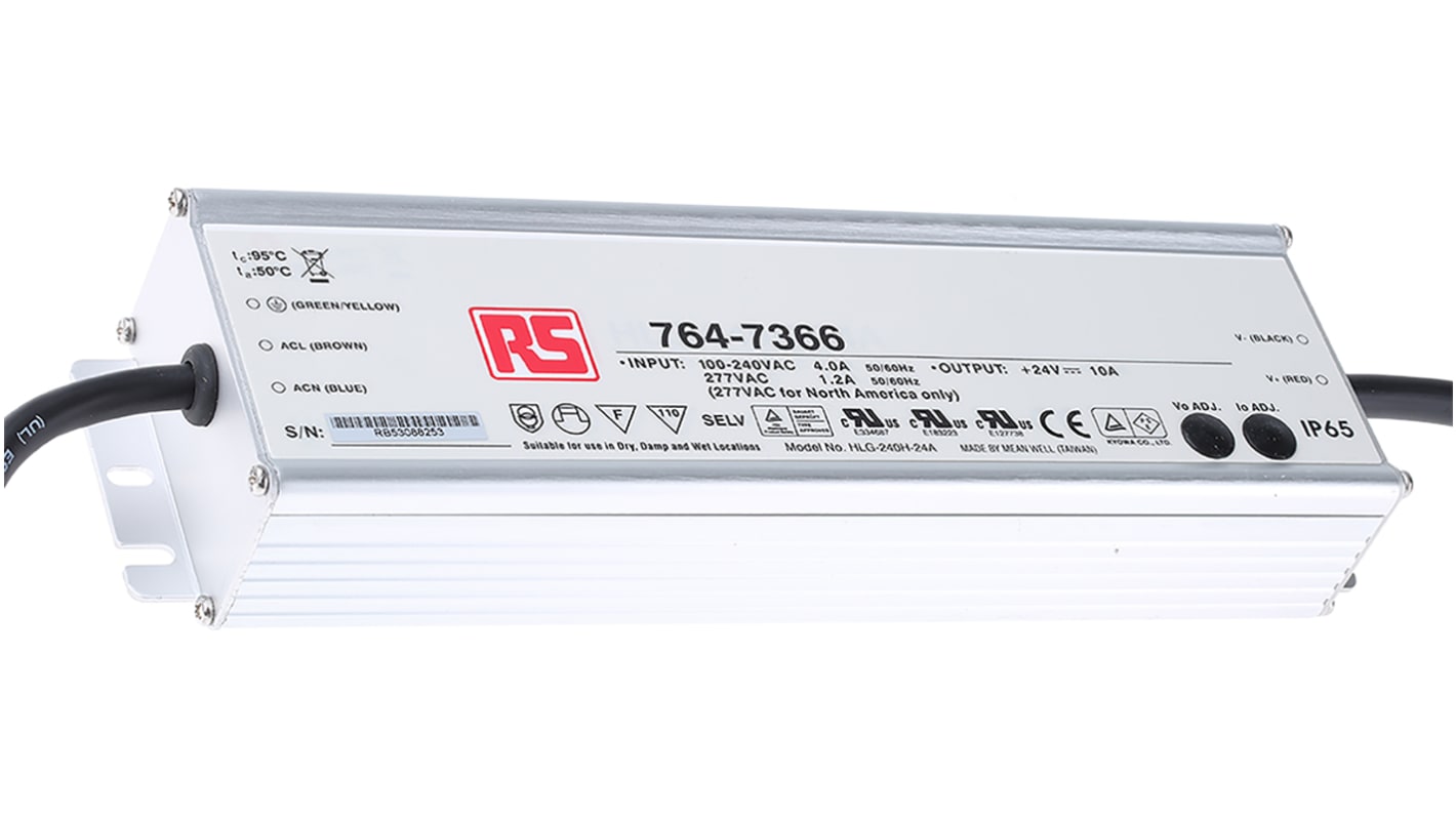 Budič LED HLG-240H-24ARS 24V 5 → 10A 240W ztlumování: Potenciometr IP65 konstantní napětí MEAN WELL