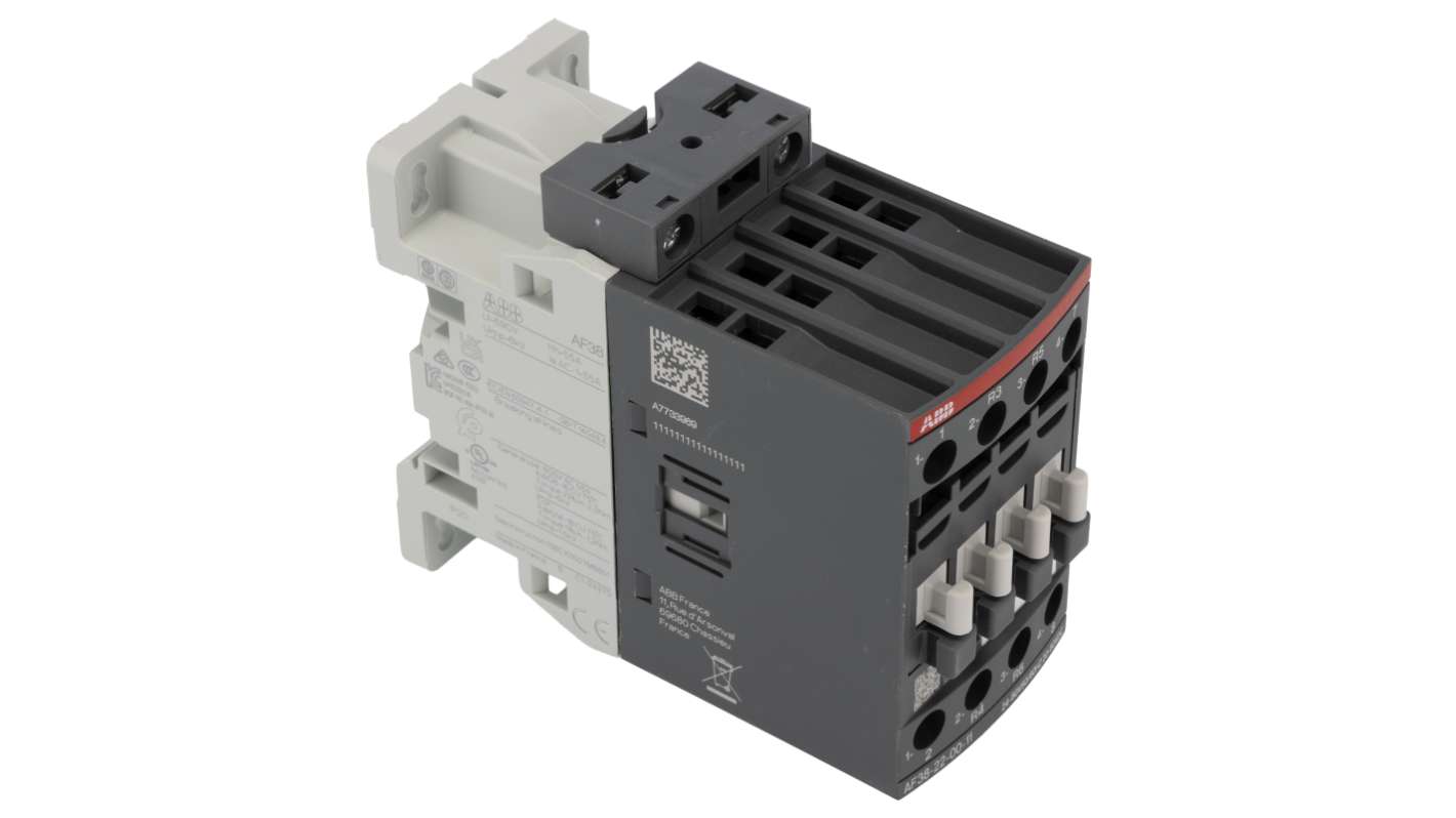 ABB AF38-22-00-11 AF Contactor, 24 V ac/dc Coil, 4-Pole, 55 A, 18.5 kW, 2NO + 2NC, 690 V ac
