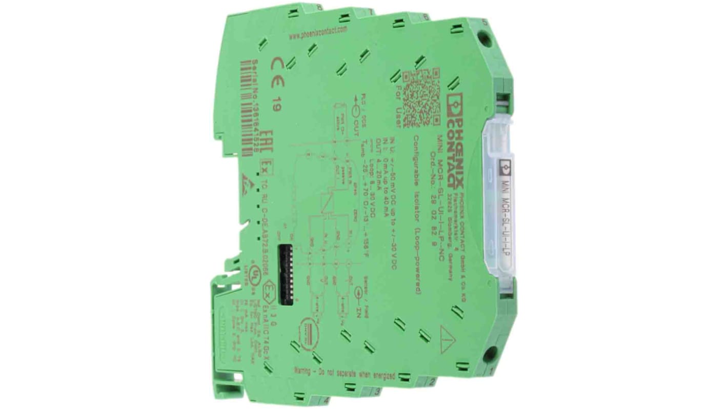 Phoenix Contact 隔离放大器, (Configurable) 0 → 40 mA , (Configurable) -1000 mV电流，电压输入, 4 → 20.mA电流输出, 8