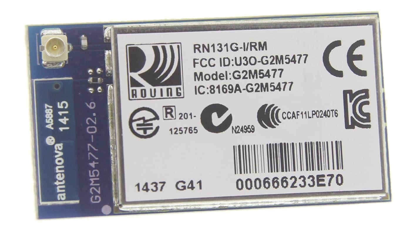 Moduł WiFi RN131G-I/RM, IEEE 802,11, WEP, WPA, WPA2, GPIO, SPI, UART, 3 to 3.7V, Microchip