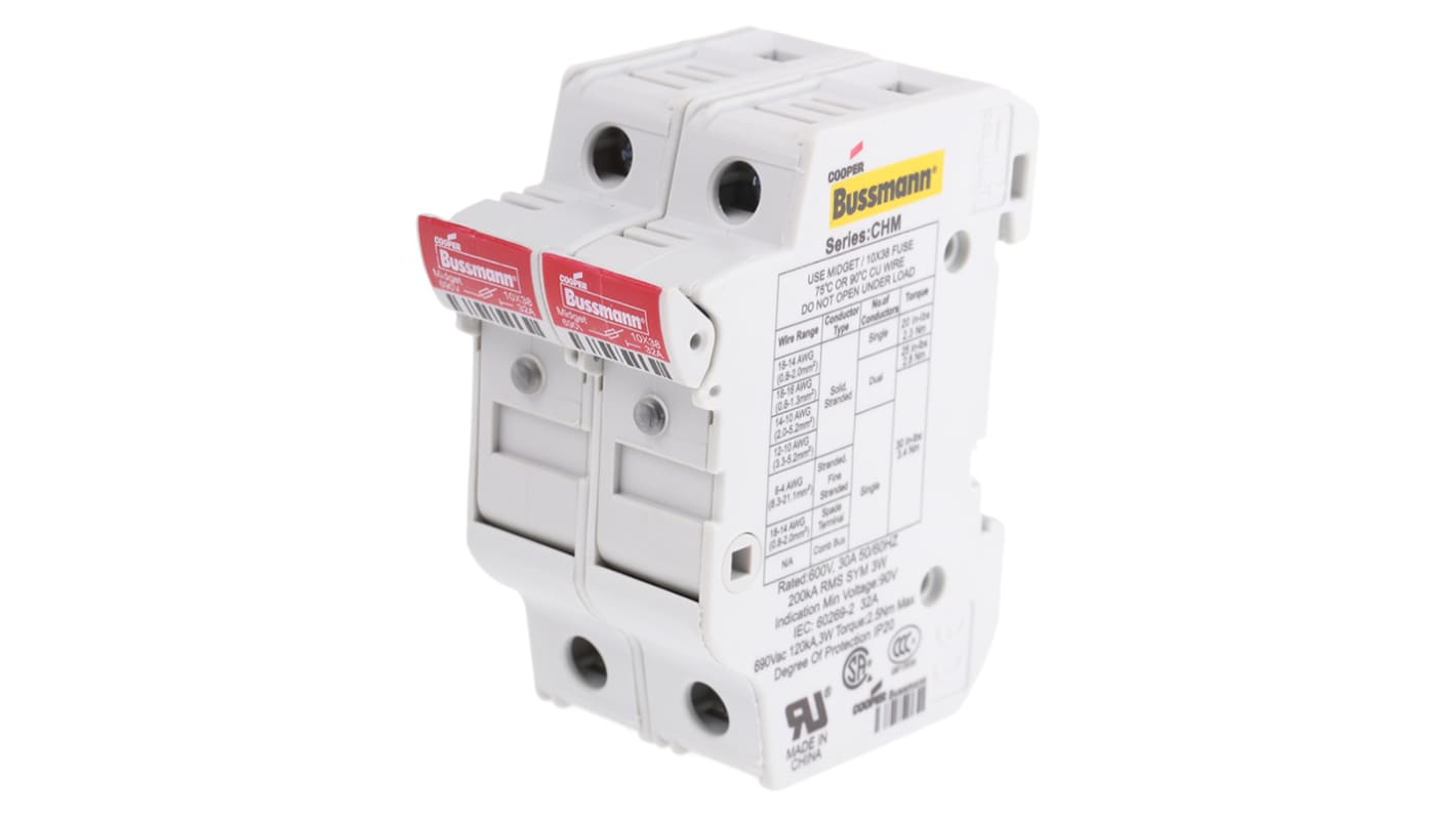 Eaton Sicherungshalter für Hutschienenmontage für 10 x 38mm Sicherungen 32A 690V ac 2P-polig