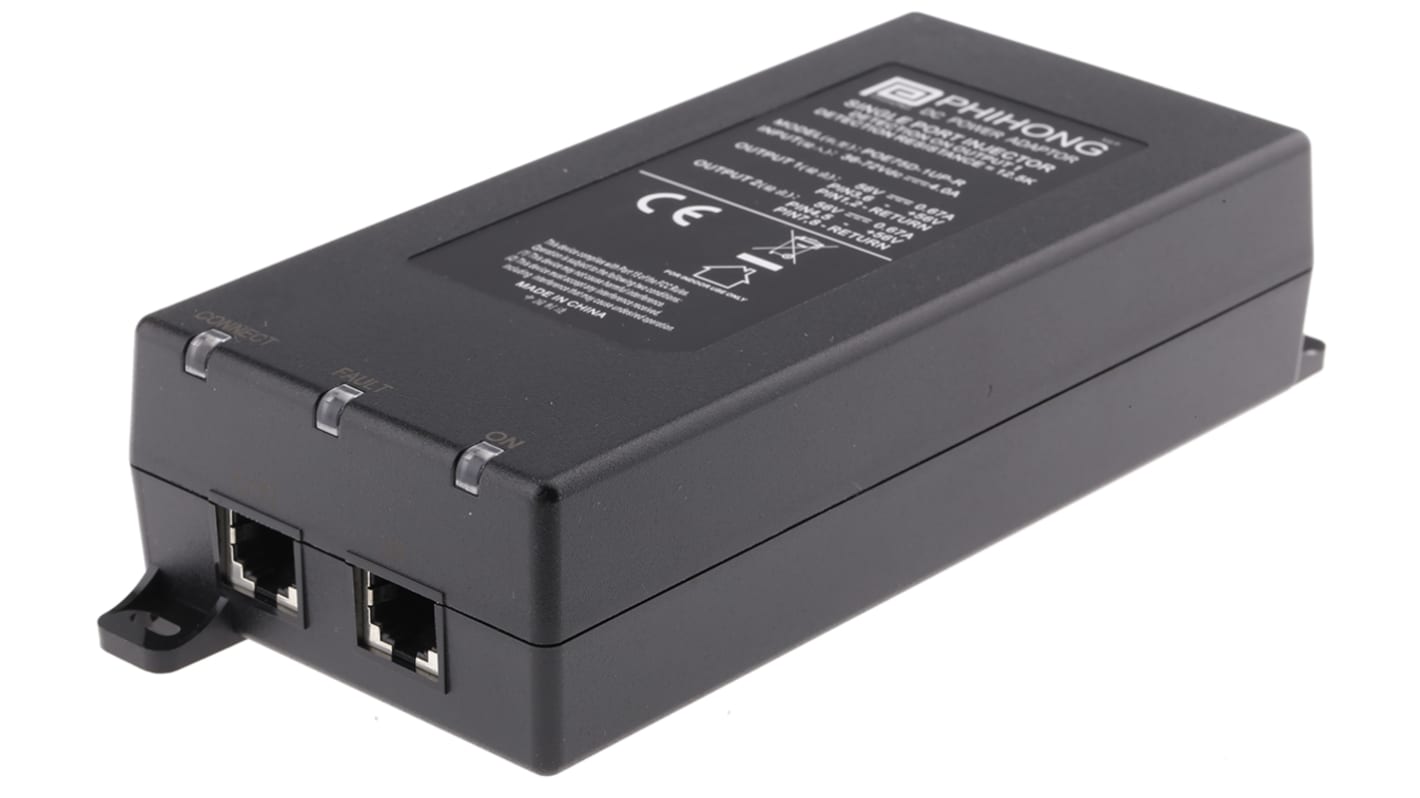 Phihong PoE Injektor 36 → 72V dc Input / 56V dc Output, 670mA 1 Port 75W 166mm L. 80mm B. 43.6mm T.