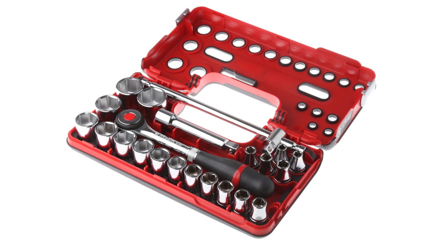 Facom 22-Piece Metric 1/2 in Standard Socket Set with Ratchet, 6 point