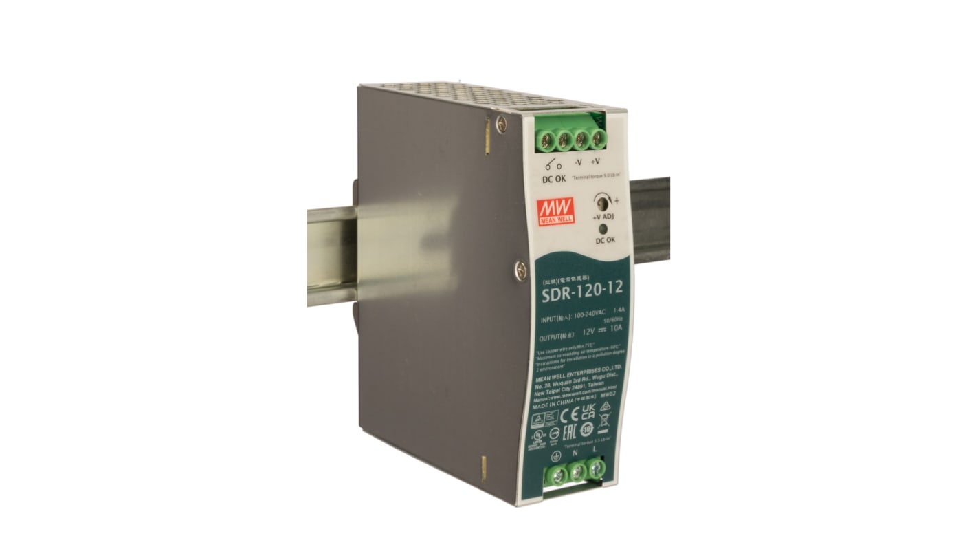 Alimentation pour rail DIN MEAN WELL, série SDR, 12V c.c.out 10A, 120W