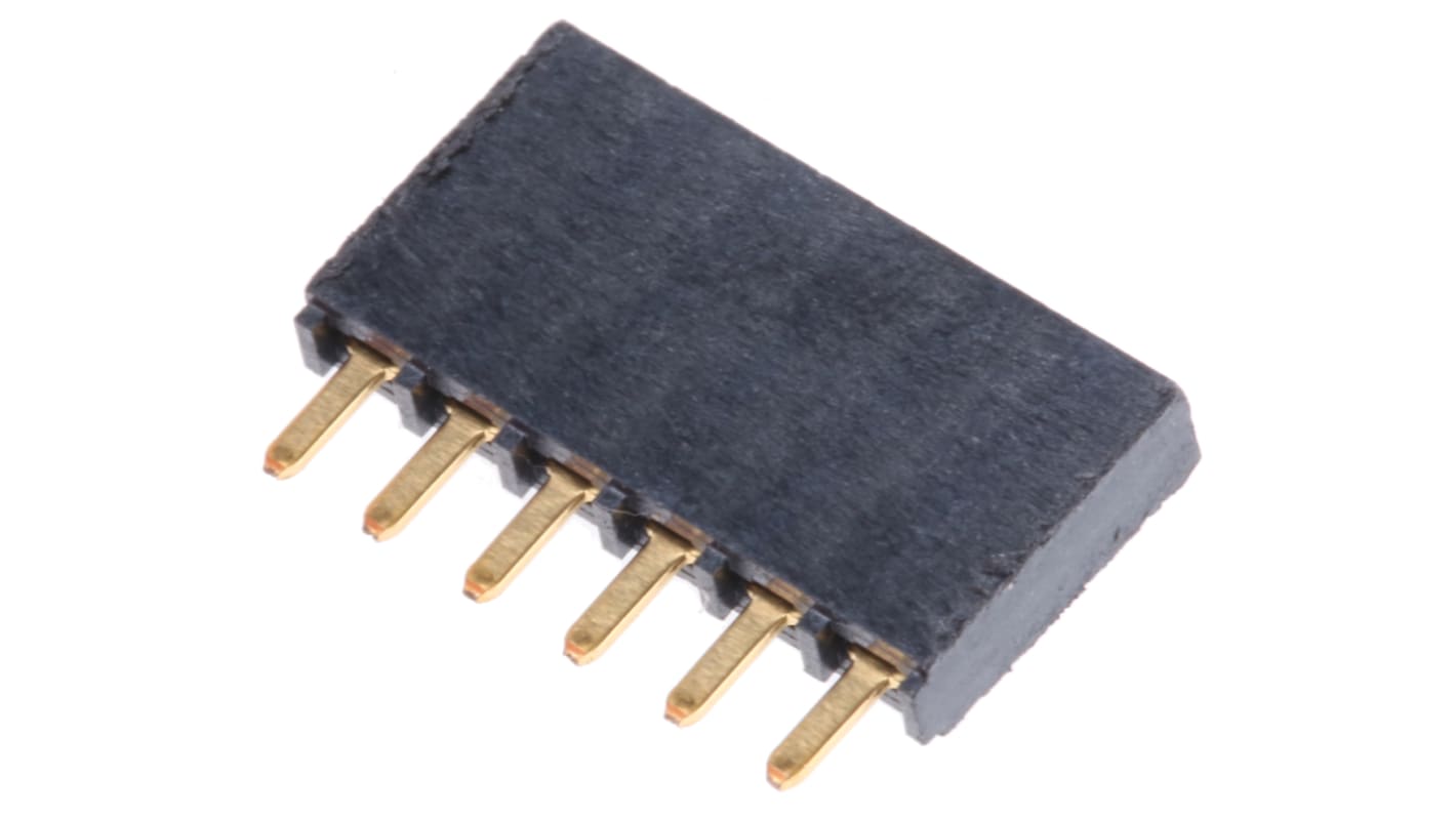 Samtec SSW Series Straight Through Hole Mount PCB Socket, 6-Contact, 1-Row, 2.54mm Pitch, Solder Termination