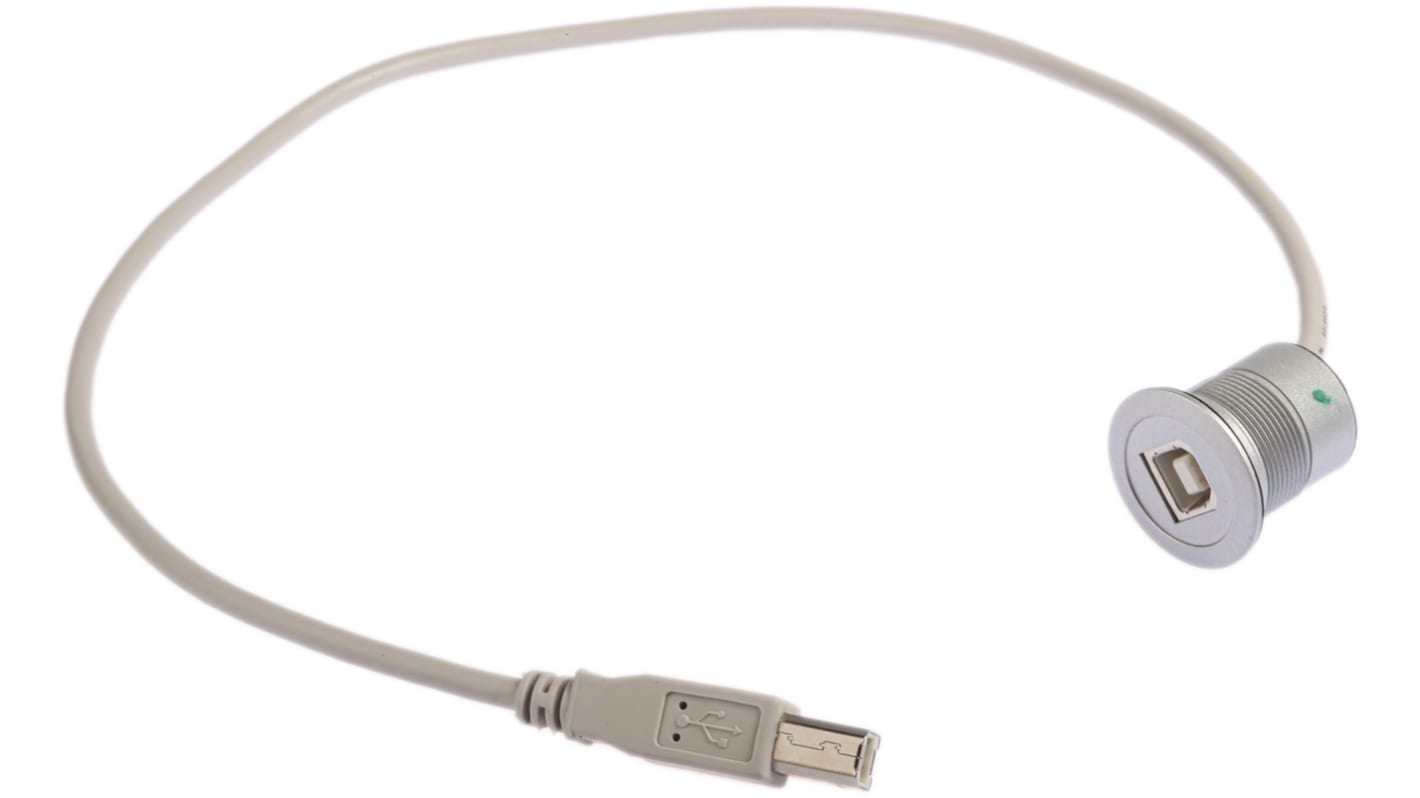 Cable USB 2.0 HARTING, con A. USB B Hembra, con B. USB B Macho, long. 500mm, color Gris
