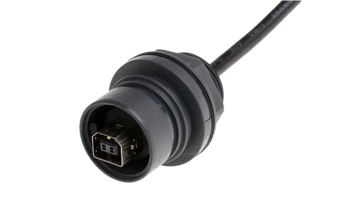 Cable USB 2.0 Bulgin, con A. USB B Hembra, con B. IDC de 5 contactos Hembra, long. 100mm, color Negro