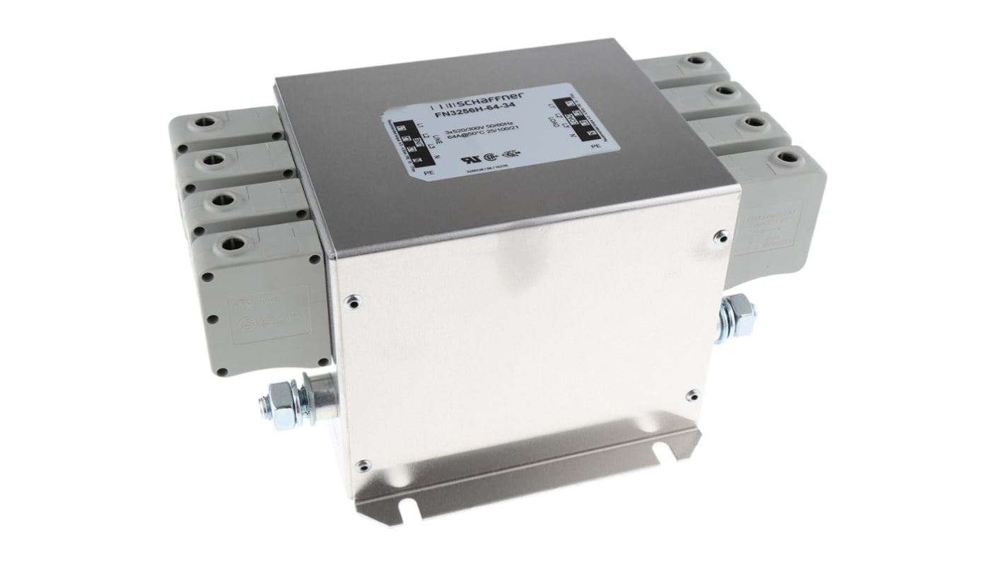 Schaffner 三相EMI滤波器, 64A, 520/300 V 交流, 60Hz, 底盘安装, 端子排接端, 一阶, FN3256系列