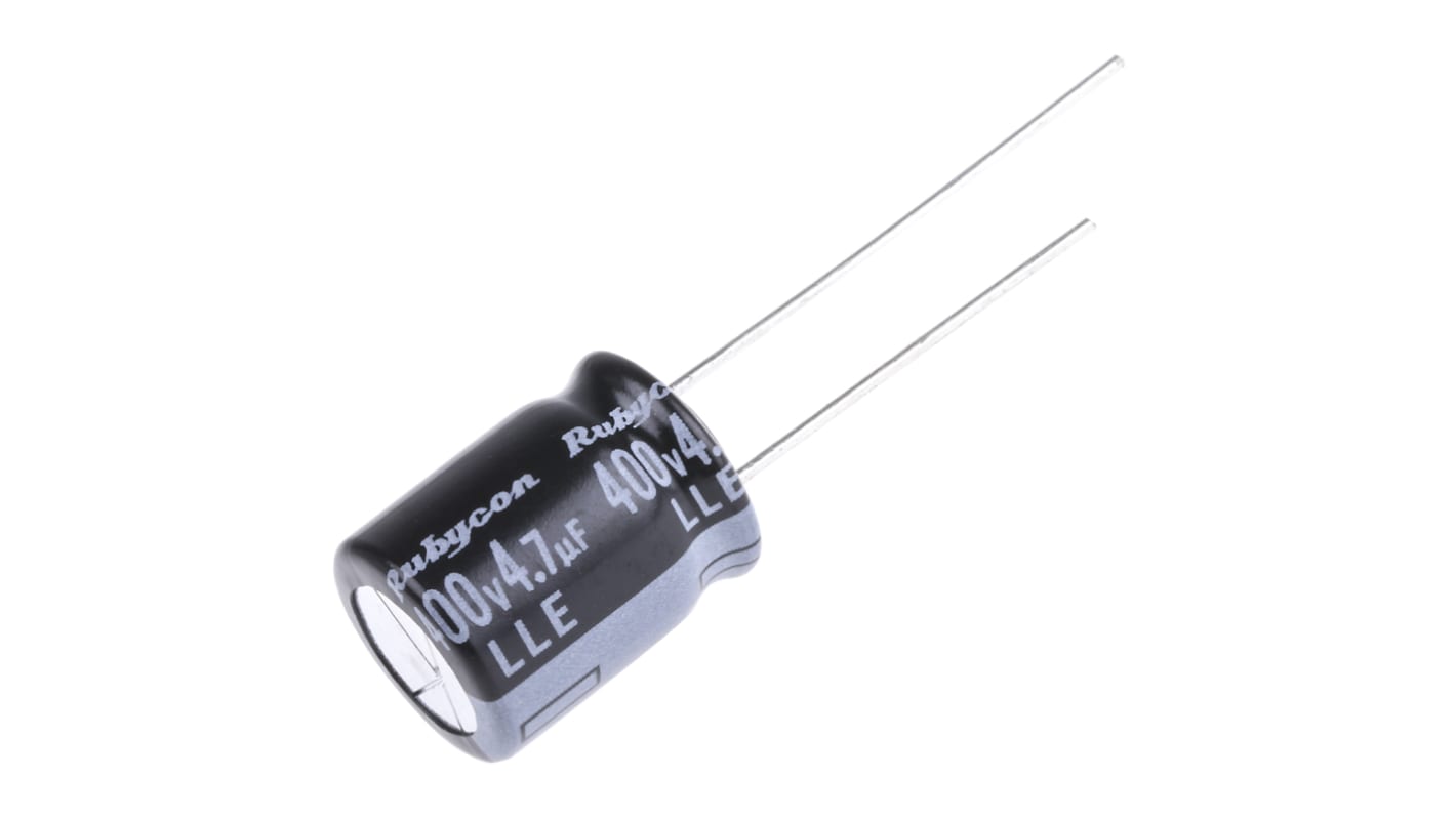 Rubycon 4.7μF Aluminium Electrolytic Capacitor 400V dc, Radial, Through Hole - 400LLE4,7MEFC10X12.5