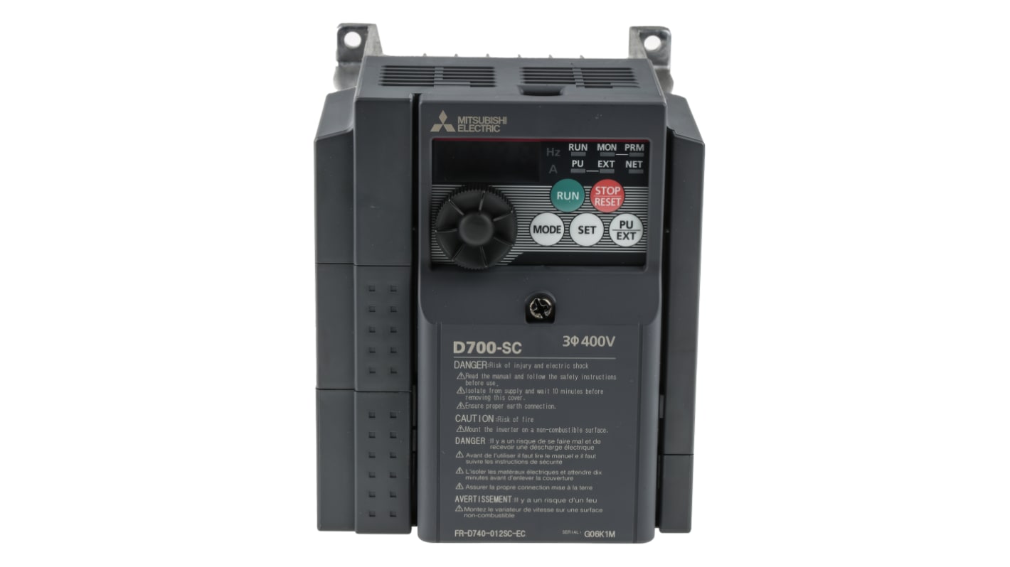 Mitsubishi Electric Inverter Drive, 0.4 kW, 3 Phase, 400 V ac, 1.2 A, FR-D740 Series