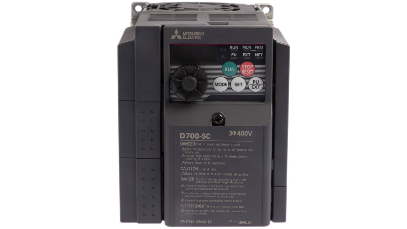 Mitsubishi Inverter Drive, 2.2 kW, 3 Phase, 400 V ac, 5 A, FR-D740 Series