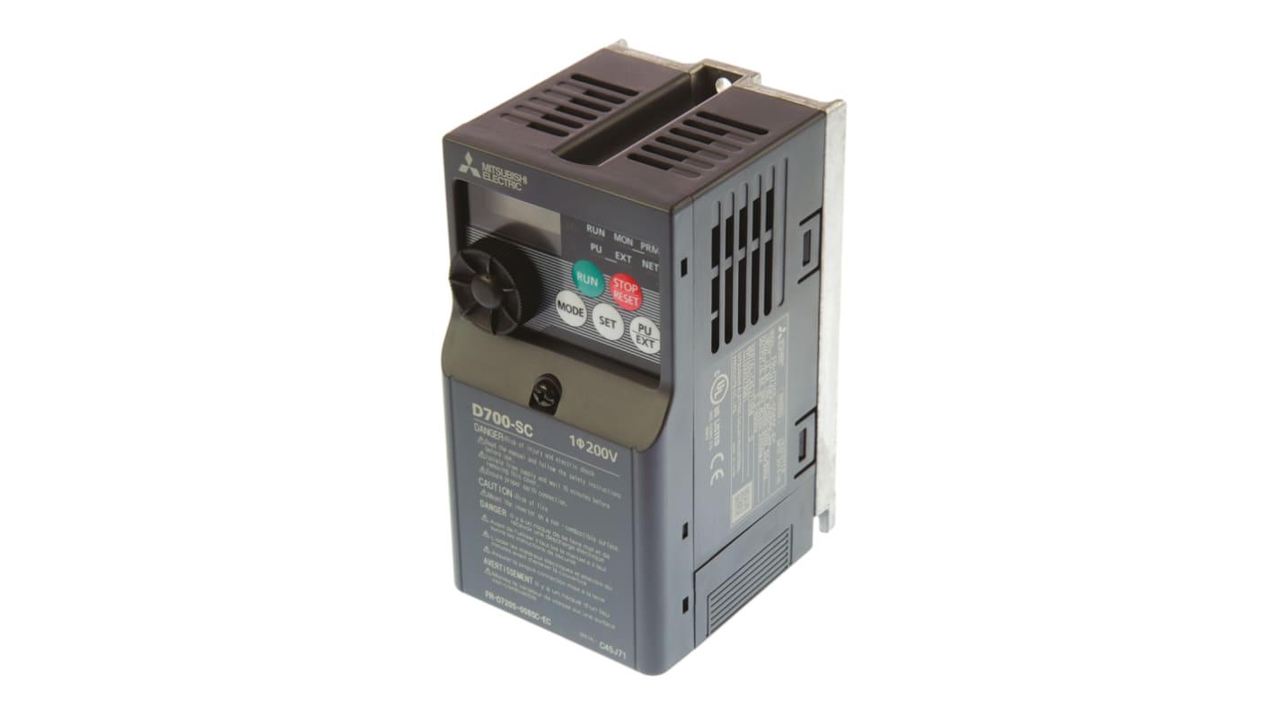 Mitsubishi Inverter Drive, 0.1 kW, 1 Phase, 230 V ac, 800 mA, FR-D720S Series