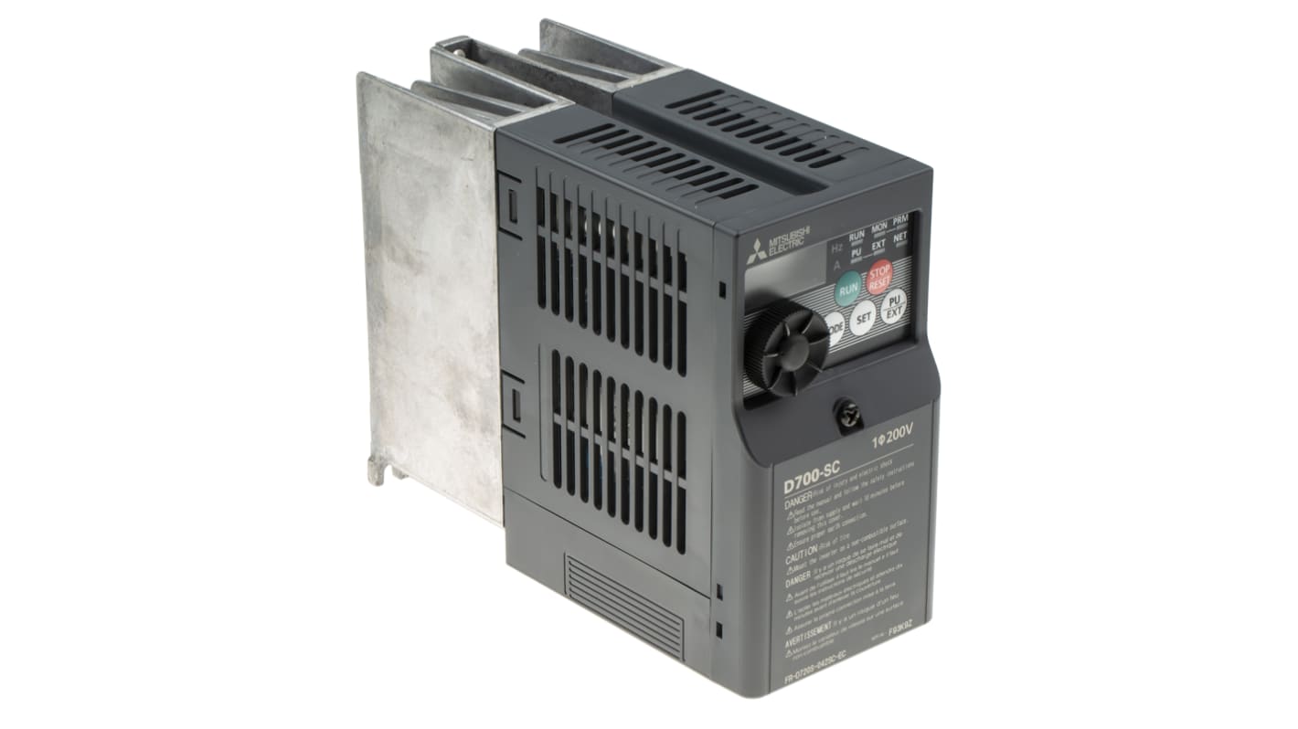 Variador de frecuencia Mitsubishi Electric serie FR-D720S, 0,75 kW, 230 V ac, 1 fase, 4,2 A, 0.2 → 400Hz, IP20,