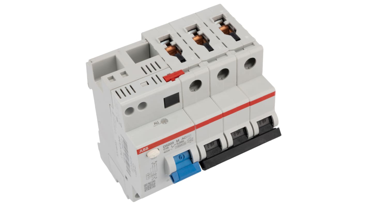 ABB RCBO, 16A Current Rating, 3P Poles, 30mA Trip Sensitivity, System Pro M Compact Range