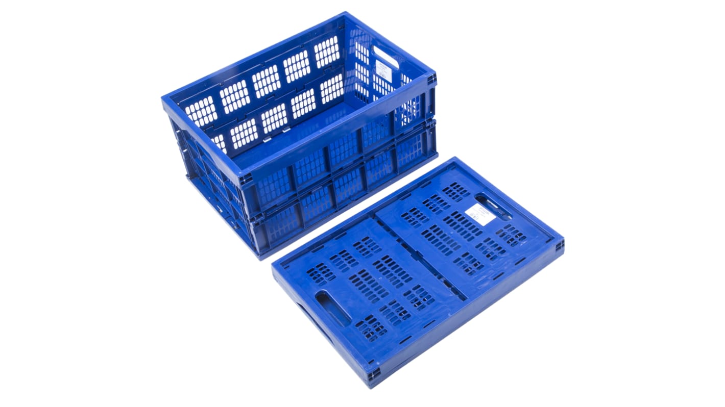 RS PRO 45L Blue PP Large Folding Crate, 270mm x 525mm x 355mm