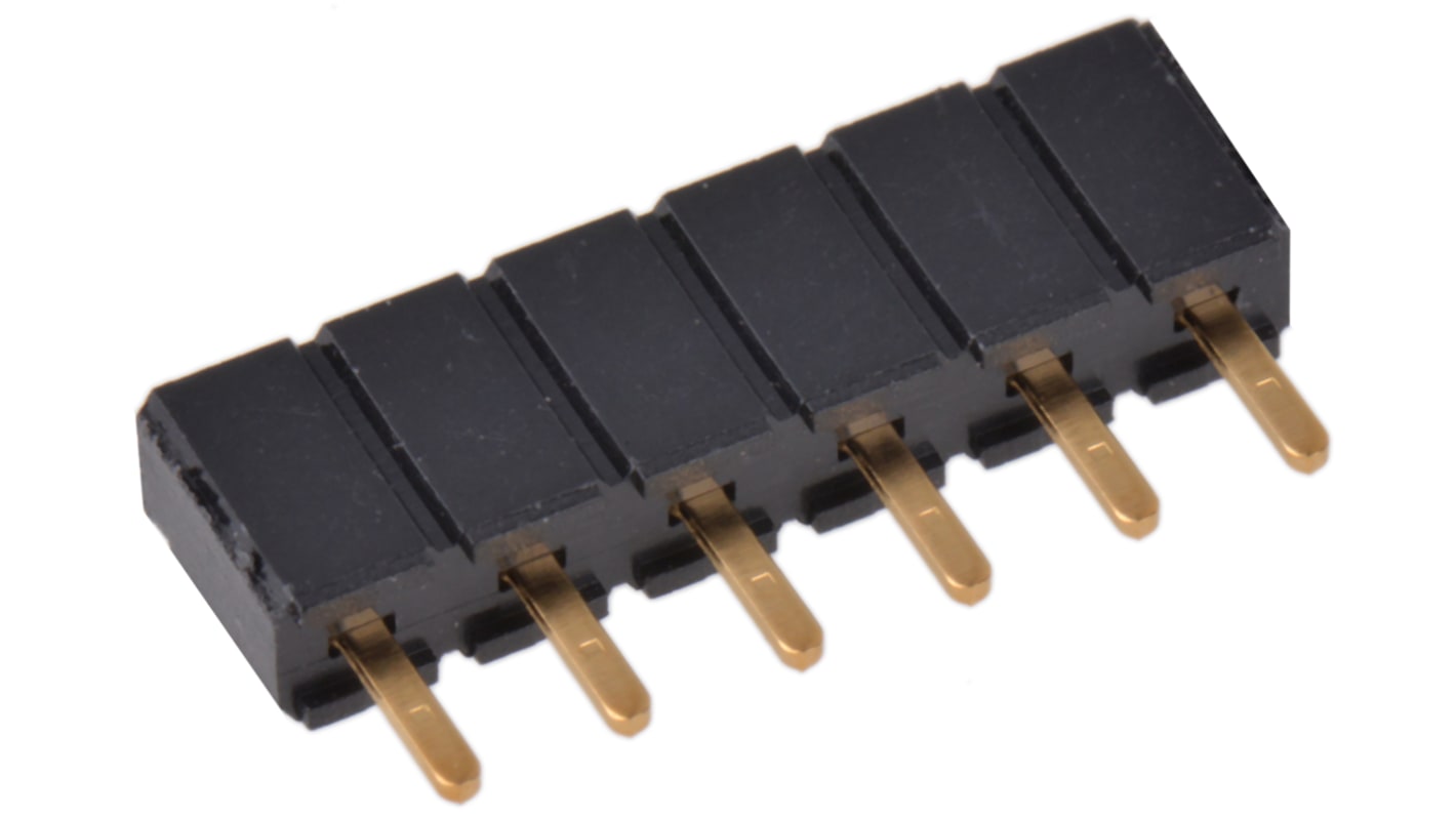 Samtec SLW Series Straight Through Hole Mount PCB Socket, 6-Contact, 1-Row, 2.54mm Pitch, Solder Termination
