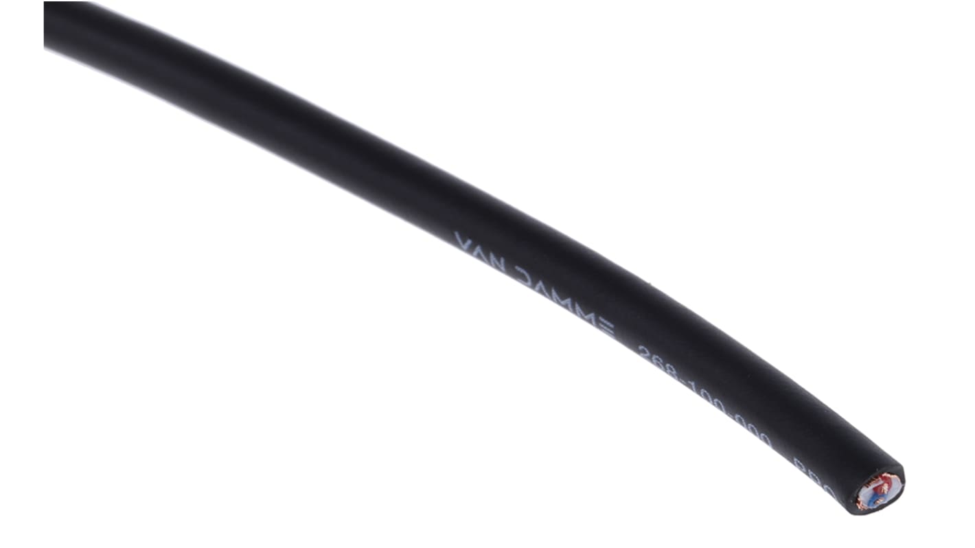 Van Damme 2 Core Microphone Cable Screened, 3.6mm od, 100m, Black