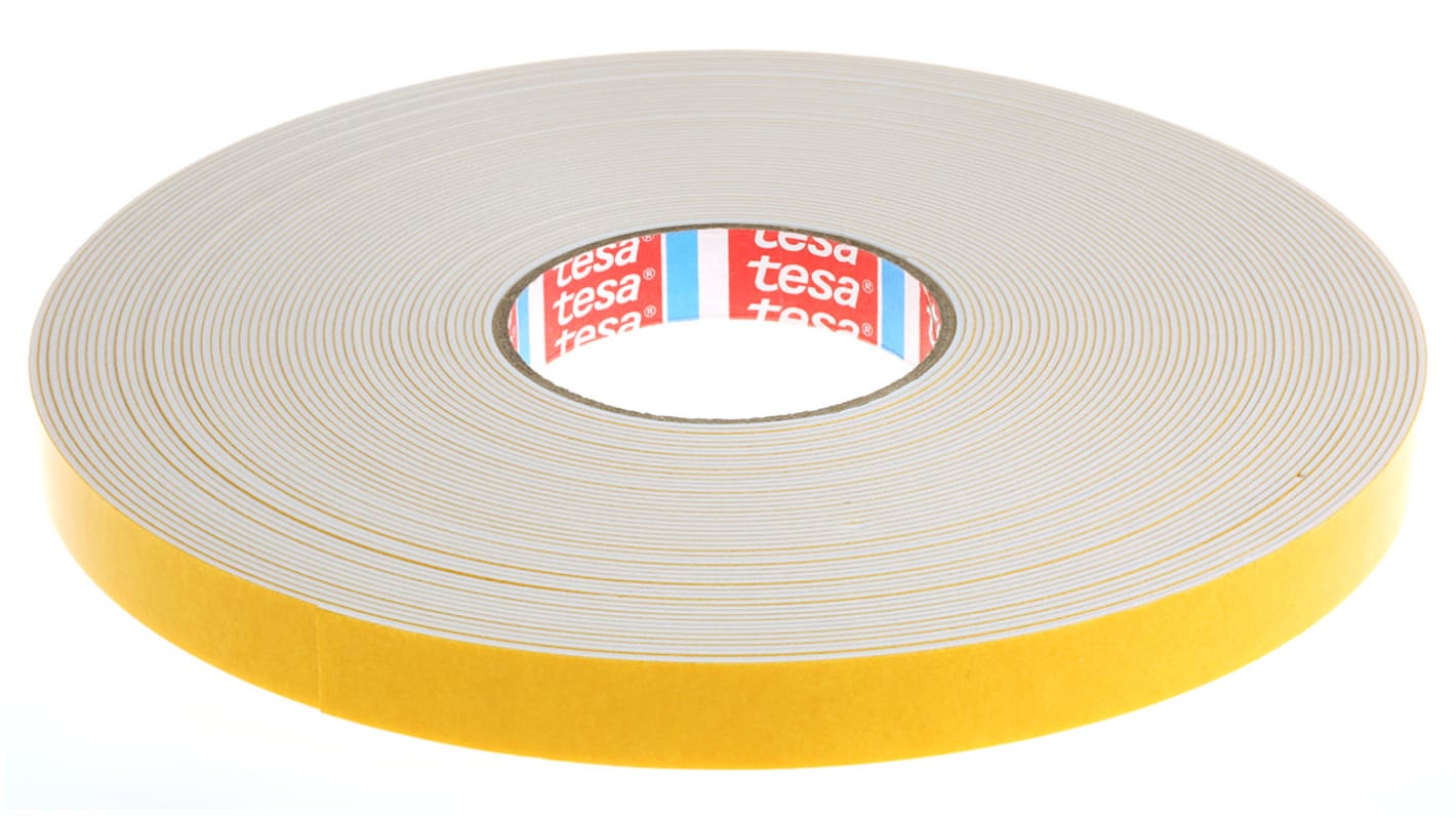 Tesa 白色双面泡沫胶带, 19.0mm宽 x 25.0m长, 1.60mm厚, 9N/cm拉伸, 19 N/cm粘合, 最高+80°C, 62936