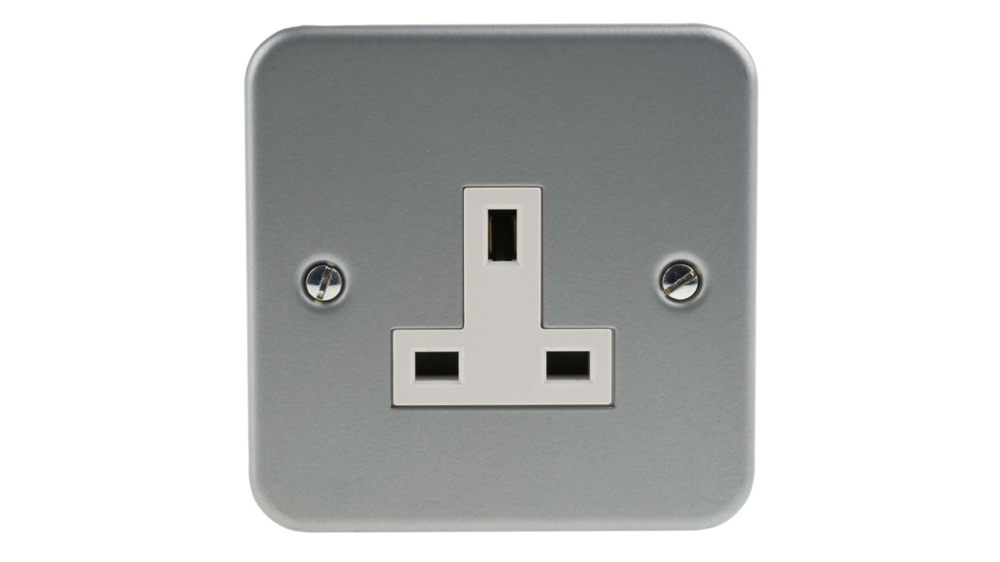 RS PRO Grey 1 Gang Plug Socket, 0 Poles, 13A, Type G - British, Indoor Use
