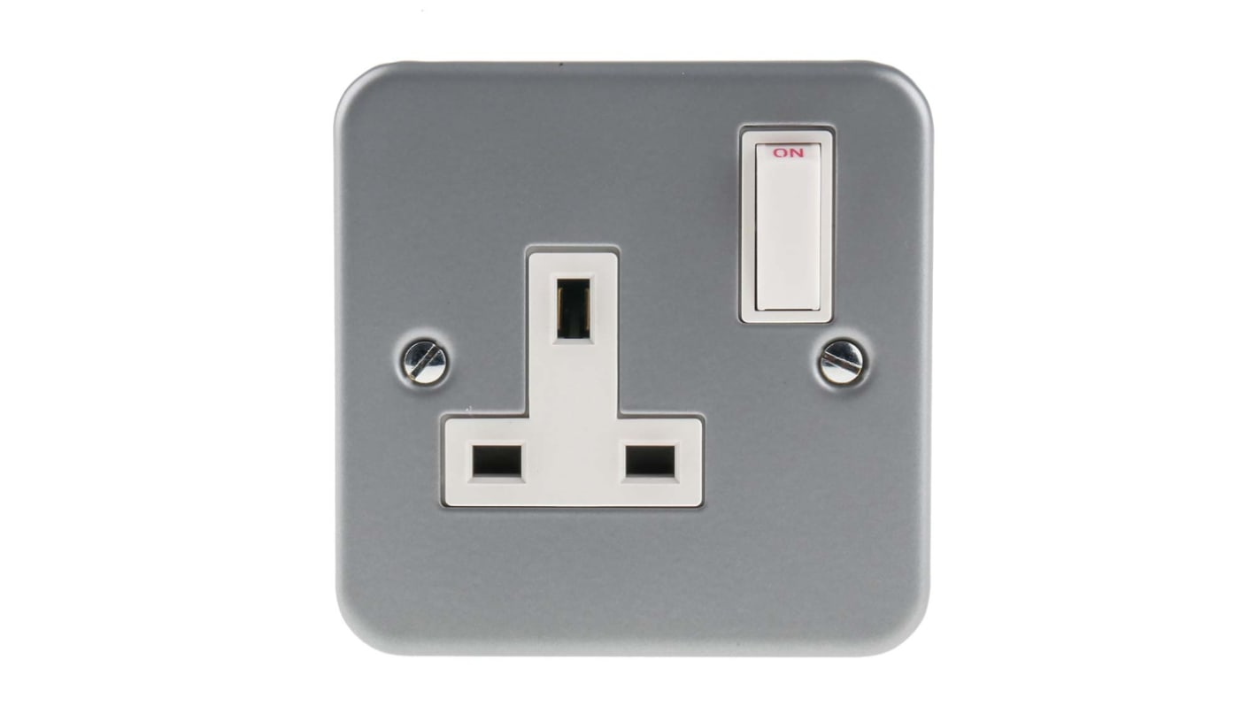 RS PRO 英标插座, 带开关, 1位, 表面安装, 室内使用, 13A, 230 V, 灰色