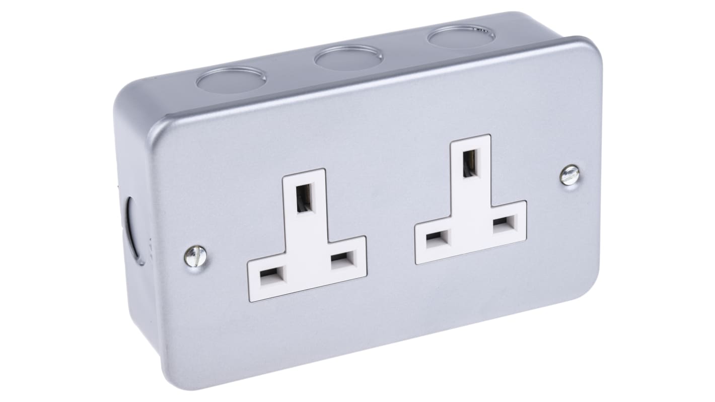 RS PRO 英标插座, 2位, 表面安装, 室内使用, 13A, 230 V, 灰色