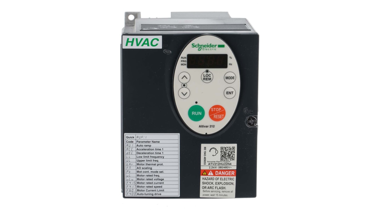 Schneider Electric Inverter Drive, 2.2 kW, 3 Phase, 480 V, 3.6 A, 4.6 A, ALTIVAR 212 Series