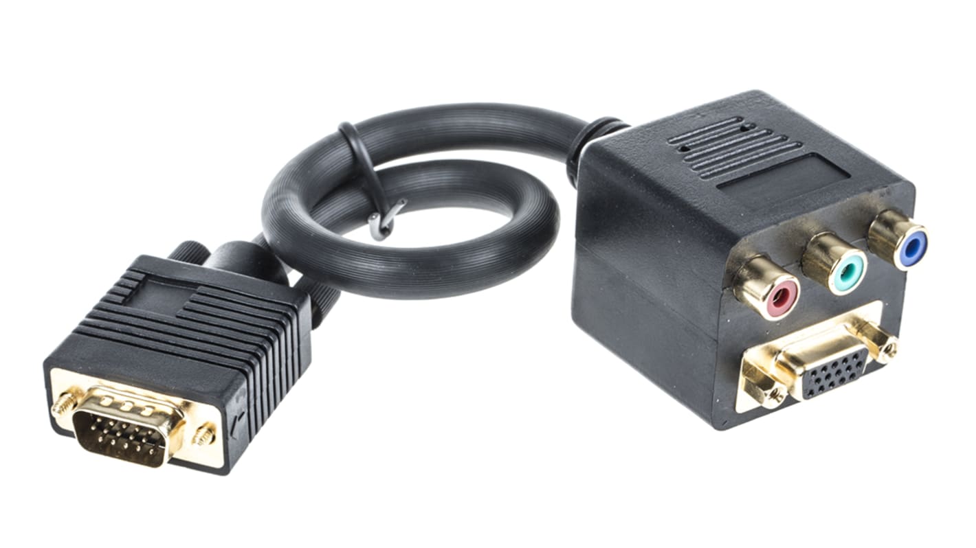 RS PRO AV转接头, VGA 公头 (1)转唱机接口母头 (3)，VGA 母头 (1), 直向, 镀金触点