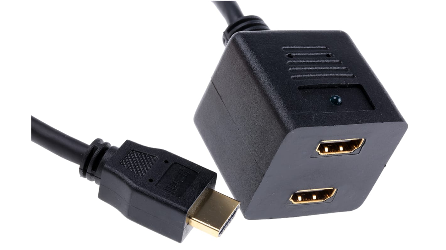 RS PRO Male HDMI to Female HDMI x 2 Cable, 30cm