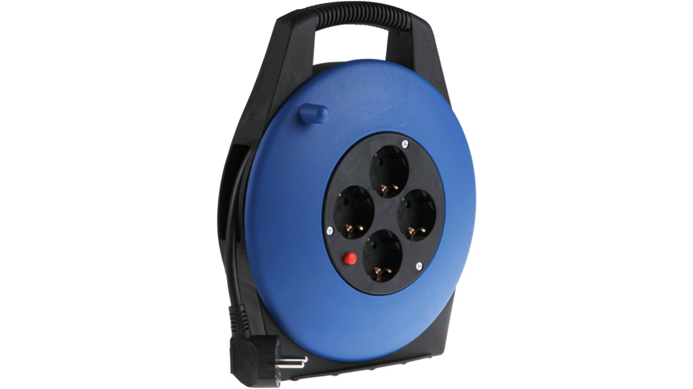 RS PRO 10m 4 Socket Type F - German Schuko Cable Reel Semi-enclosed Reel, 230 V ac