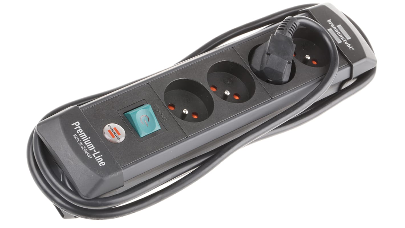 Regleta de enchufes brennenstuhl Premium-Line, con interruptor, long. cable 1.8m, 4 tomas Tipo E - francés, 230 V, 16A,