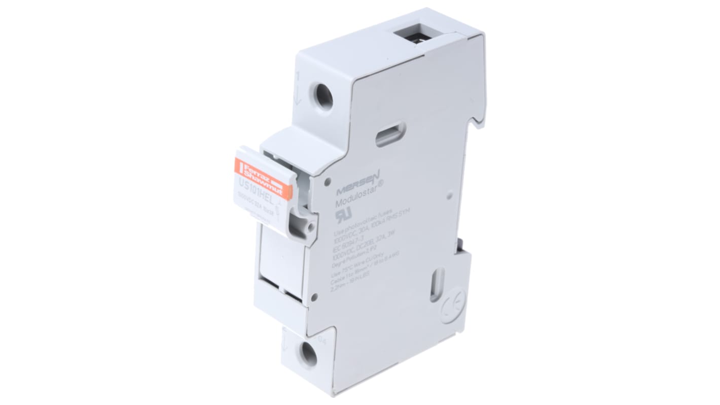 Mersen 32A Rail Mount Fuse Holder for 10 x 38mm Fuse, 1P, 1kV