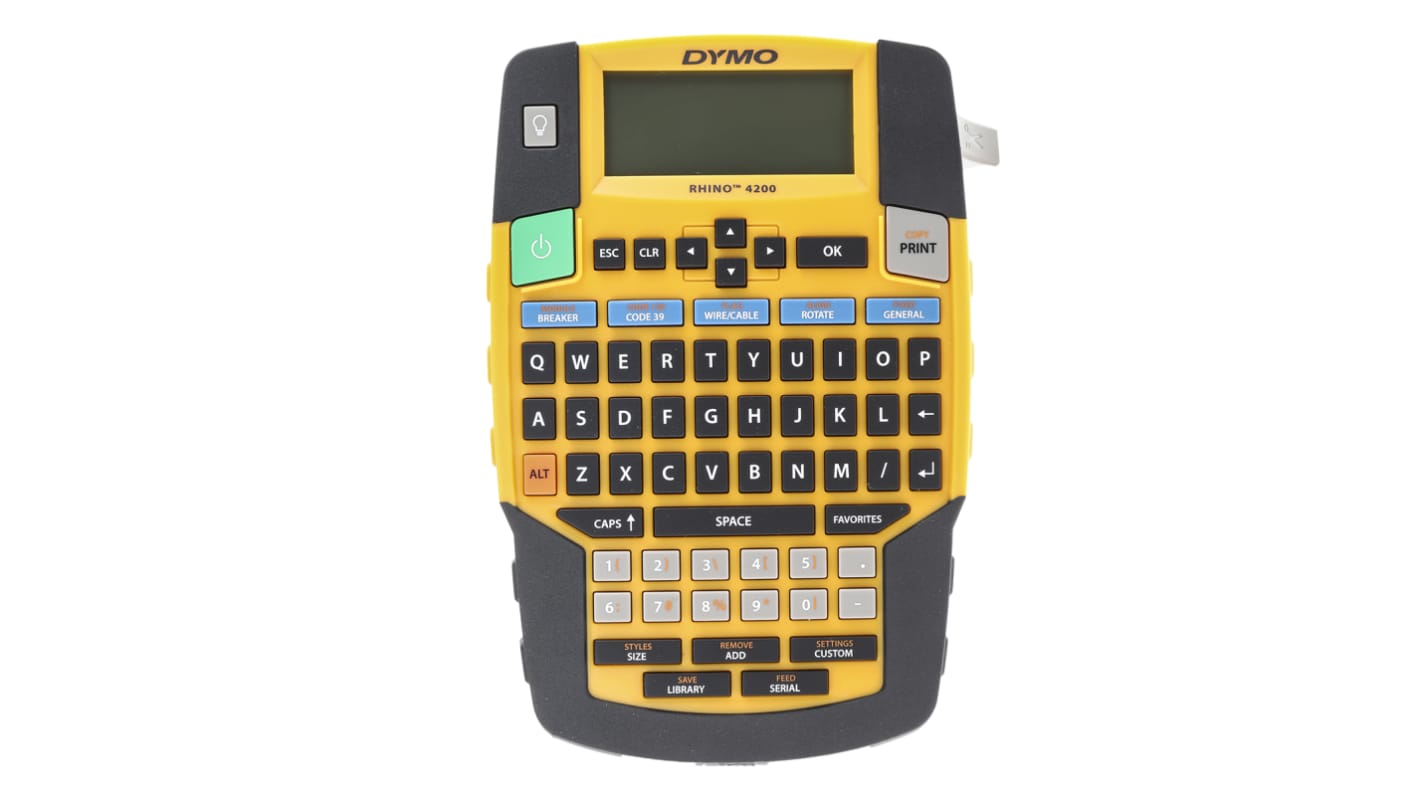 DYMO Rhino 4200 Etikettendrucker bis 19mm Etiketten 180dpi tragbar mit Tastatur, UK-Netzstecker  mit QWERTY Tastatur