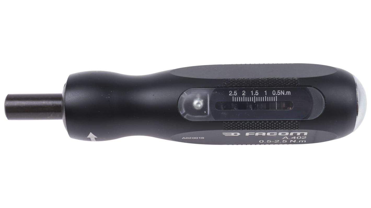 Facom Adjustable Hex Torque Screwdriver, 0.5 → 2.5Nm, 1/4'' Drive, ±6 % Accuracy