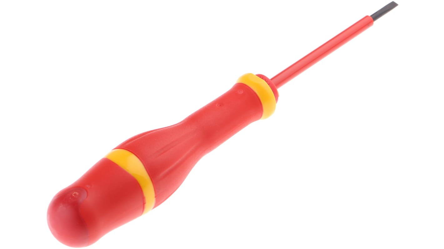 Facom Slotted Insulated Screwdriver, 0.5 mm Tip, 75 mm Blade, VDE/1000V, 178 mm Overall