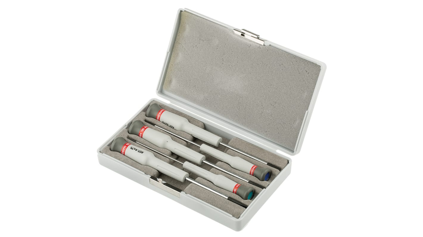 Set di cacciaviti Facom, 5 pezzi Pozidriv, a taglio, lama scanalata cromata e lama Pozidriv brunita