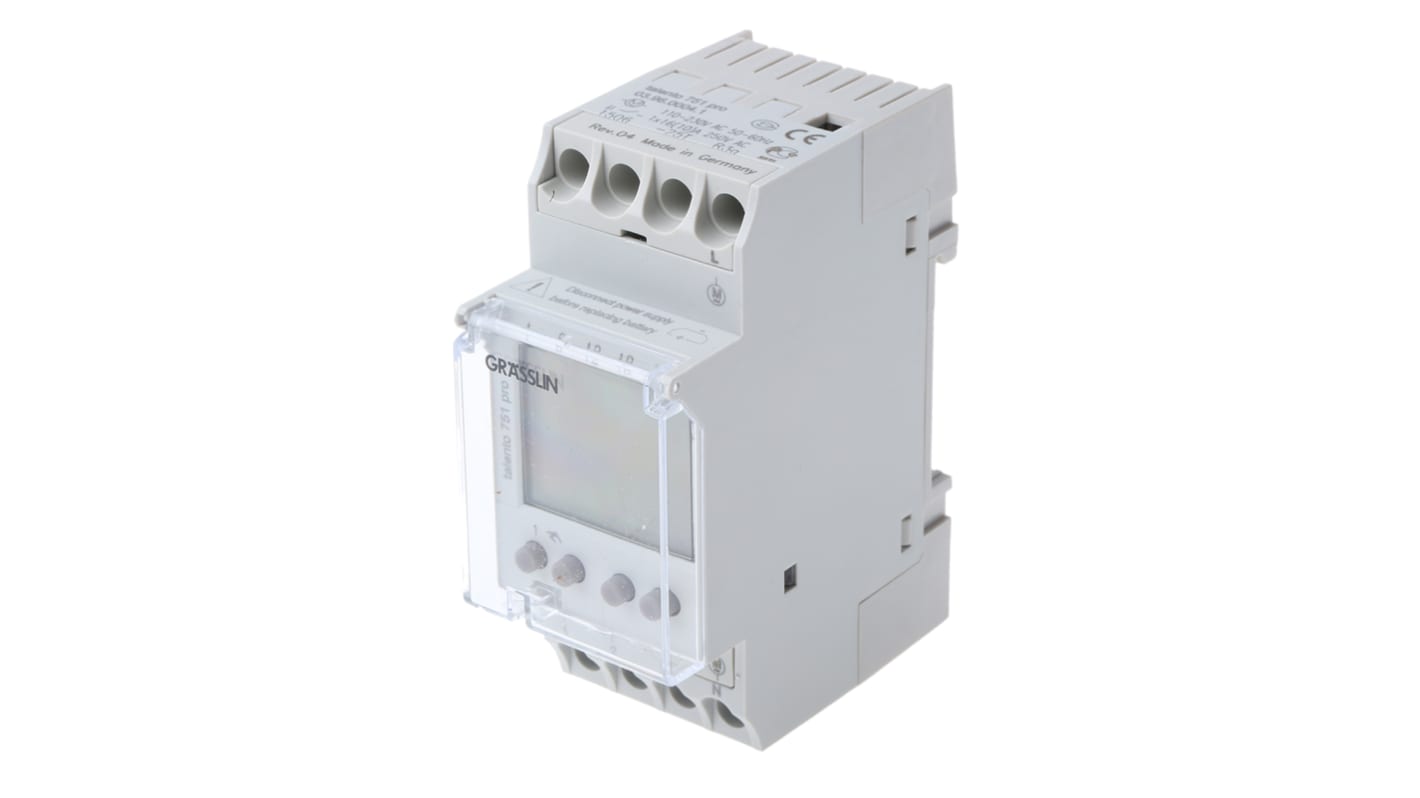 Temporizzatore per guida DIN Grasslin, 110 → 230 V c.a., 1 canale, Ore,Minuti, Digitale