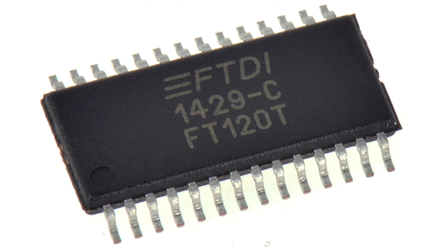 FTDI Chip FT120T-R, USB Controller, USB 1.1, USB 2.0, 3.3 to 5 V, 28-Pin TSSOP